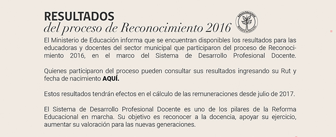 Resultados del proceso de Reconocimiento 2016